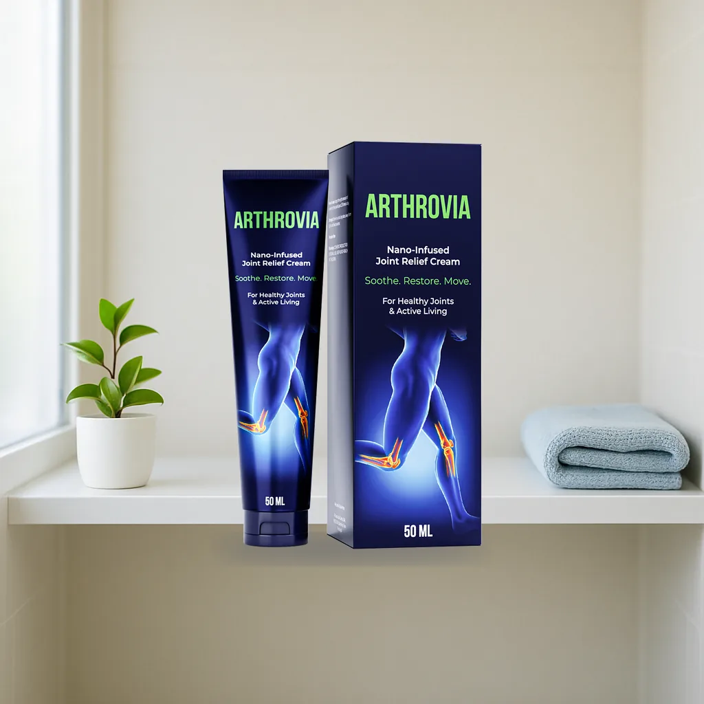 Originální balení Arthrovia na poličce v koupelně